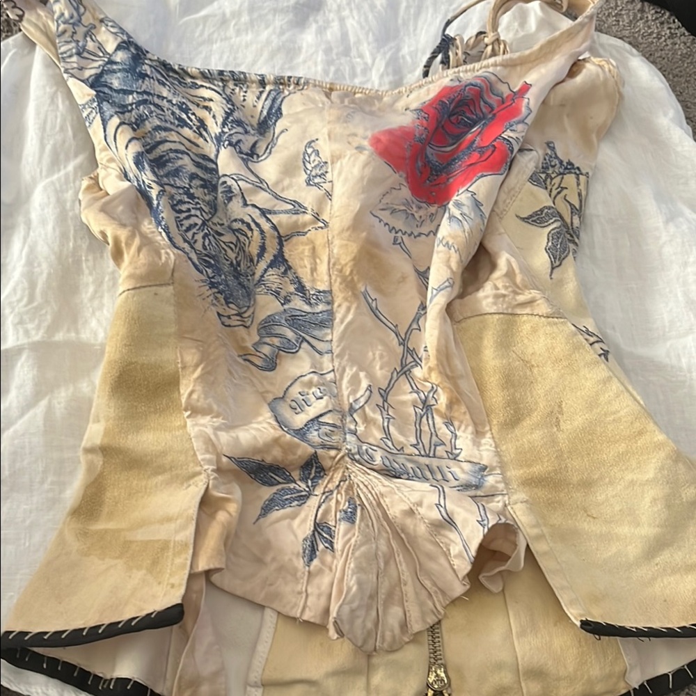 Roberto Cavalli Cream and Blue Corset Top